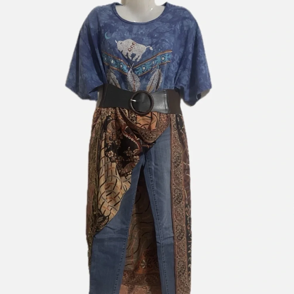 Upcycled boho maxi t-shirt dress. - Picture 4 of 11